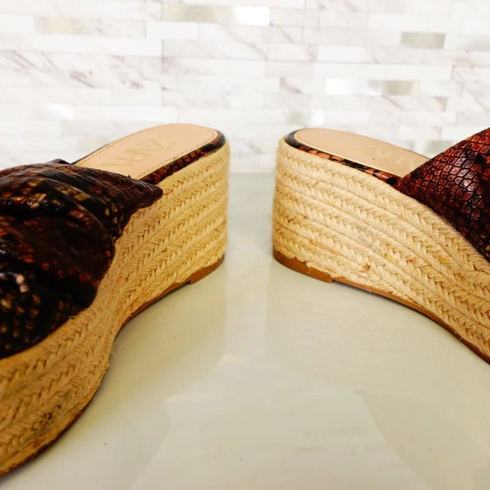 Zara Shoes Women Leather 38 Slip On Wedge Snakeskin Platform Espadrilles 7
